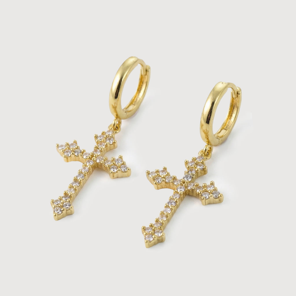 Elevated Cross Charm Hoop Earrings