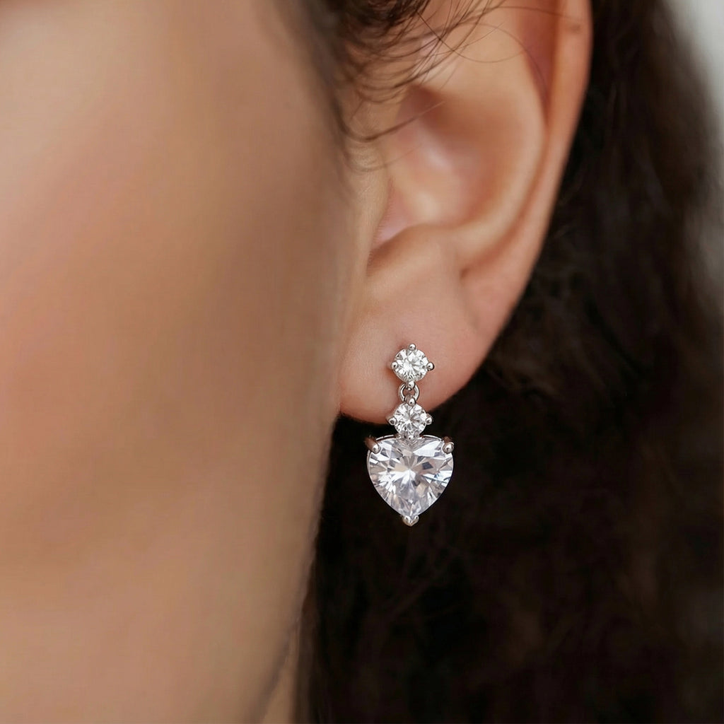 Radiant Heart-Shaped Zirconia Drop Earrings