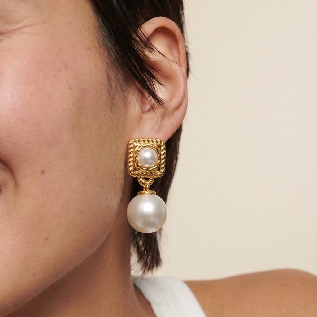 Square Twist Pearl Drop Earrings