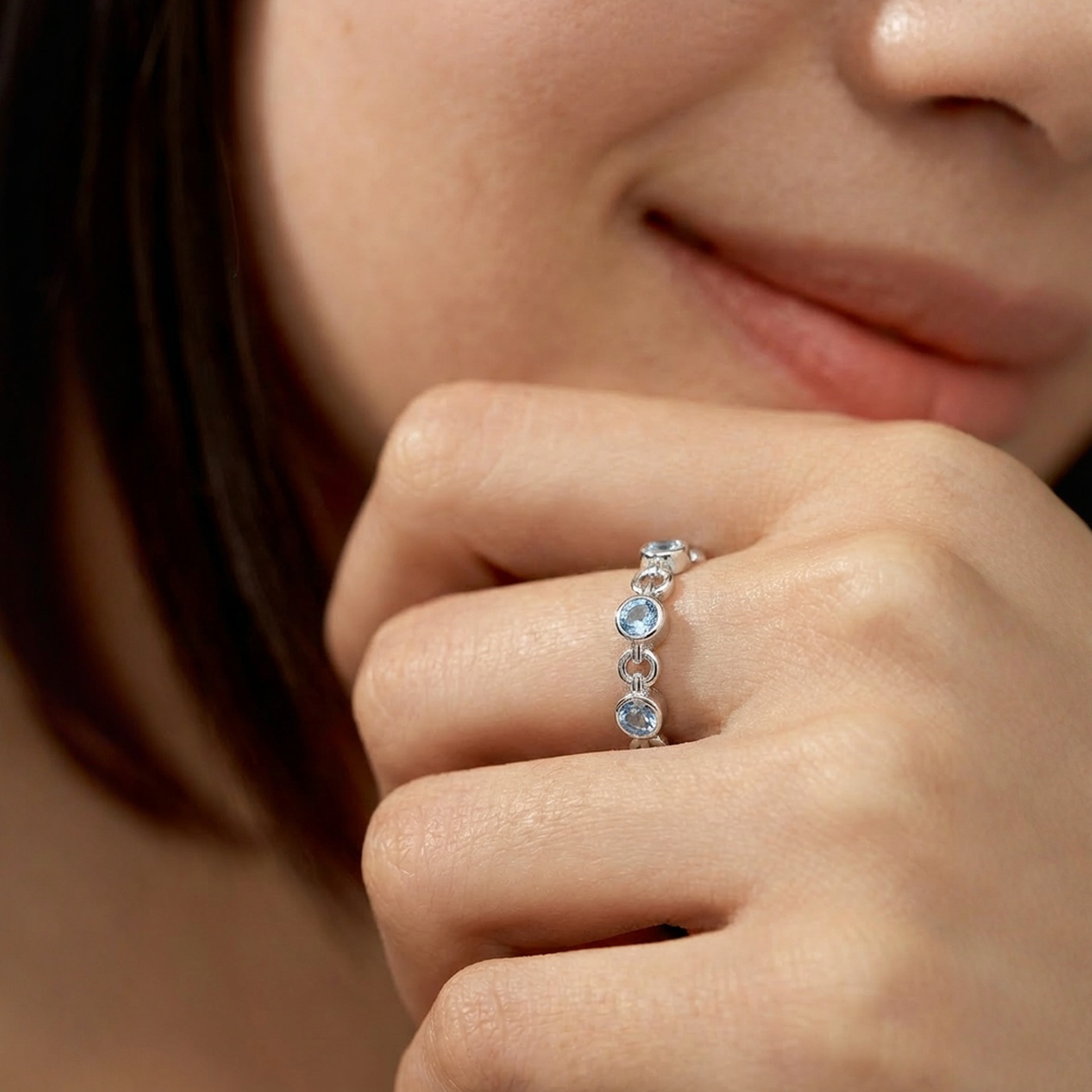 Chain-Link Blue Zirconia Adjustable Ring