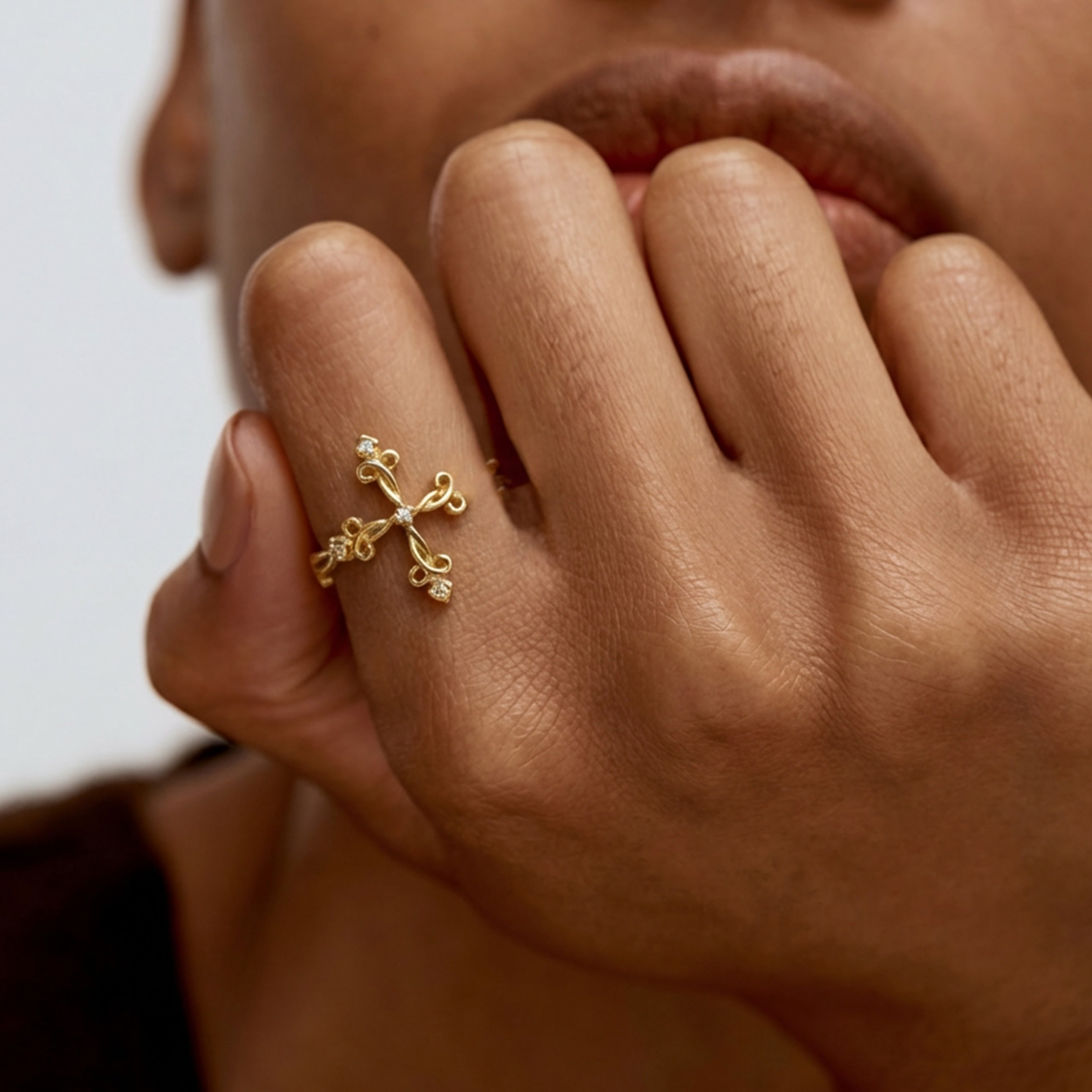 Golden Cross Ring with Diamonds