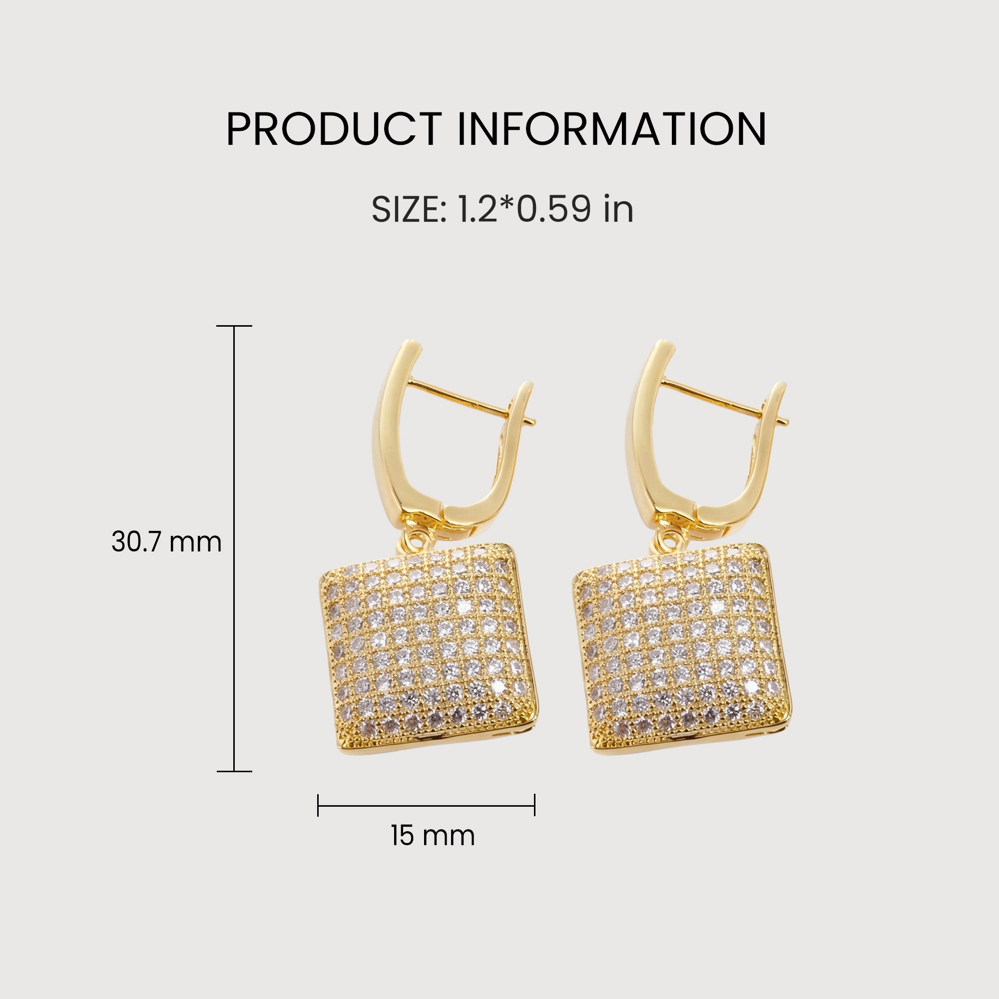 Luminous Rectangle CZ Dangle Earrings in 18K Gold