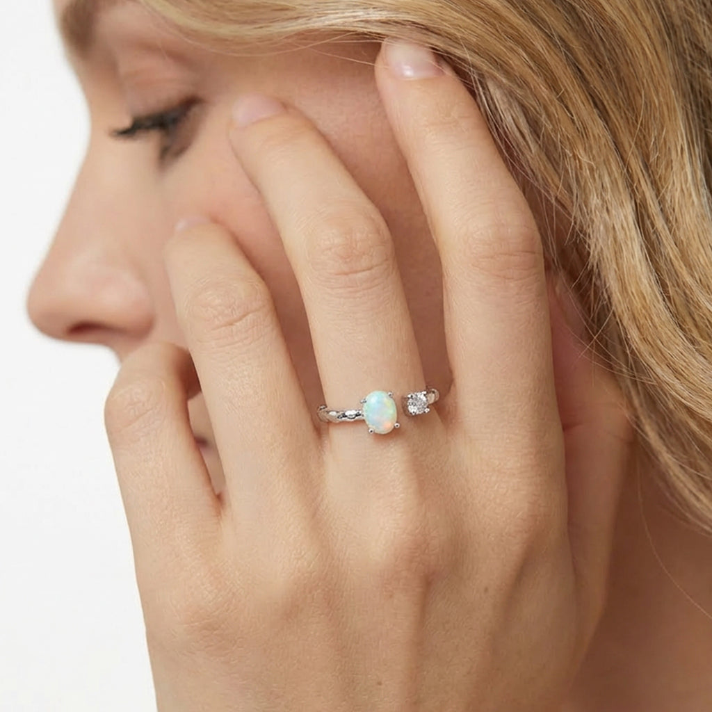 Adjustable Opal & Cubic Zirconia Ring