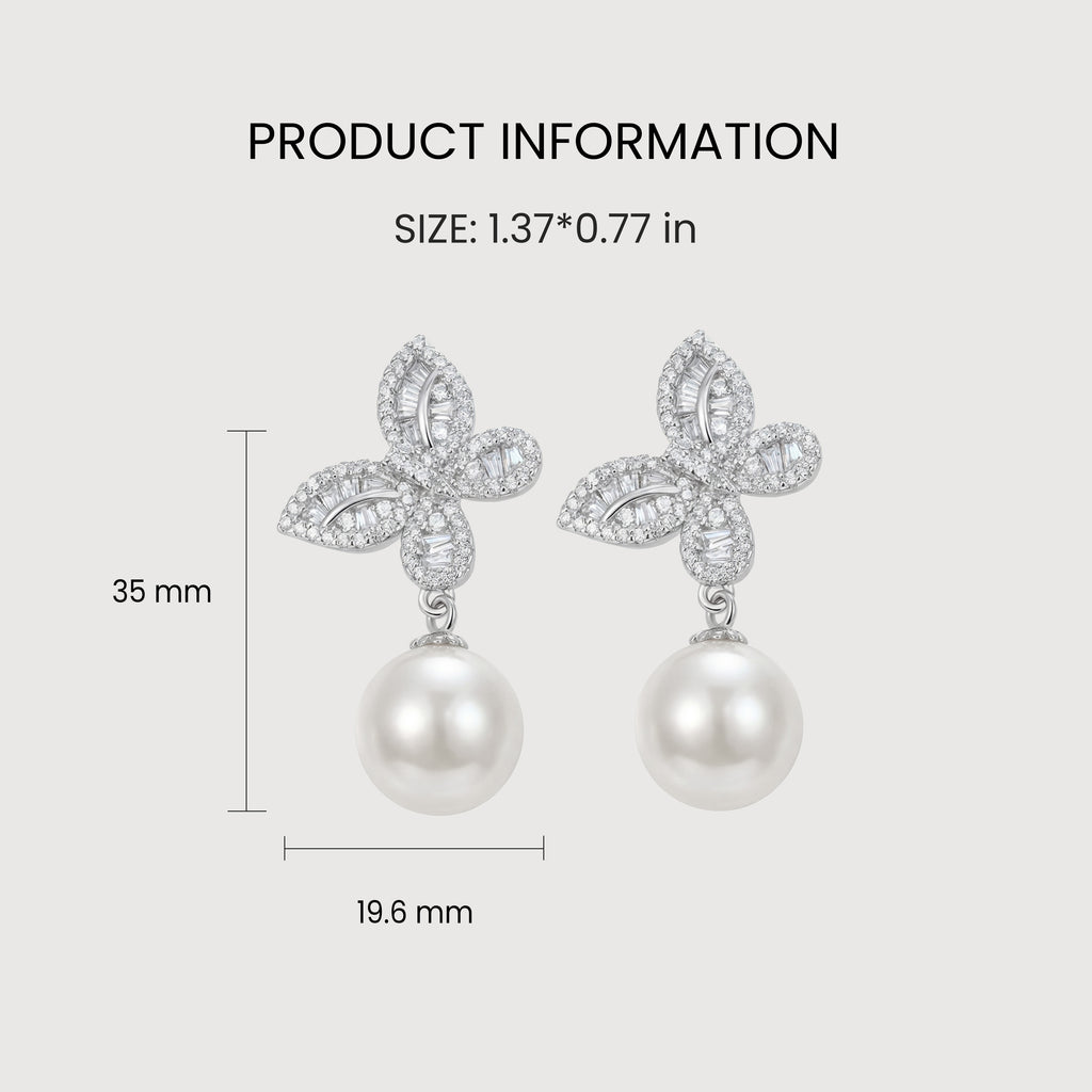 Crystal-Embellished Butterfly Pearl Drop Earrings