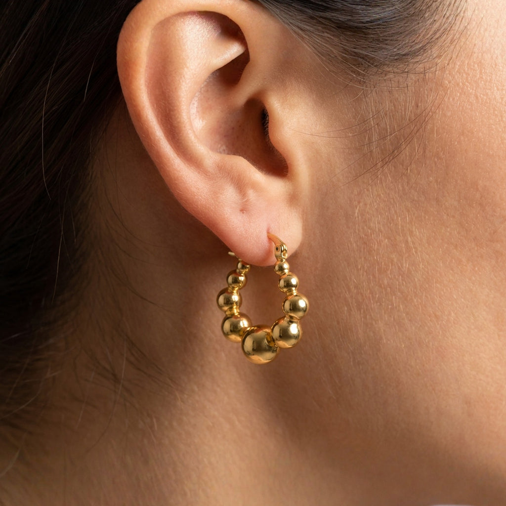18K Gold-Plated Beaded Hoop Earrings