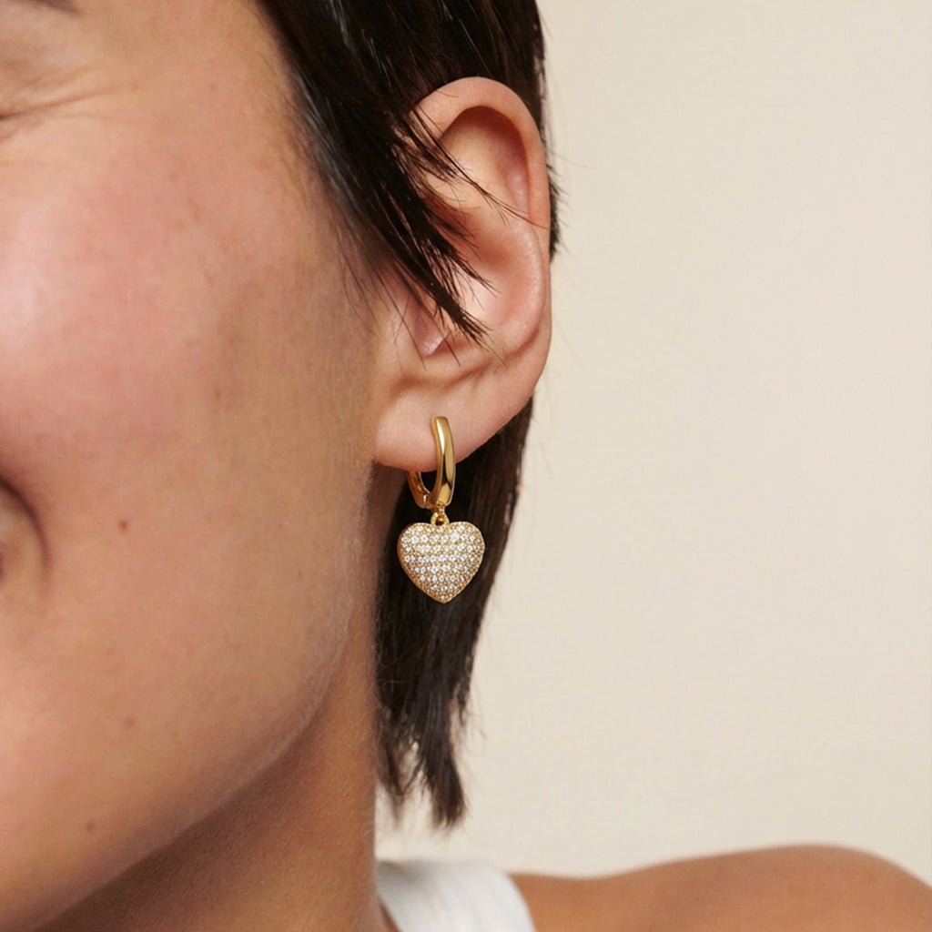 Pavé Heart Drop Earrings