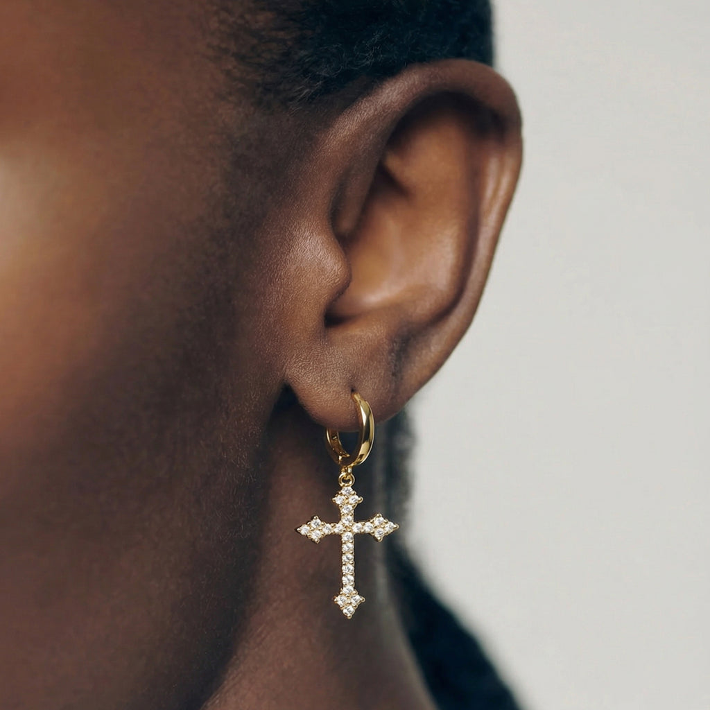 Elevated Cross Charm Hoop Earrings