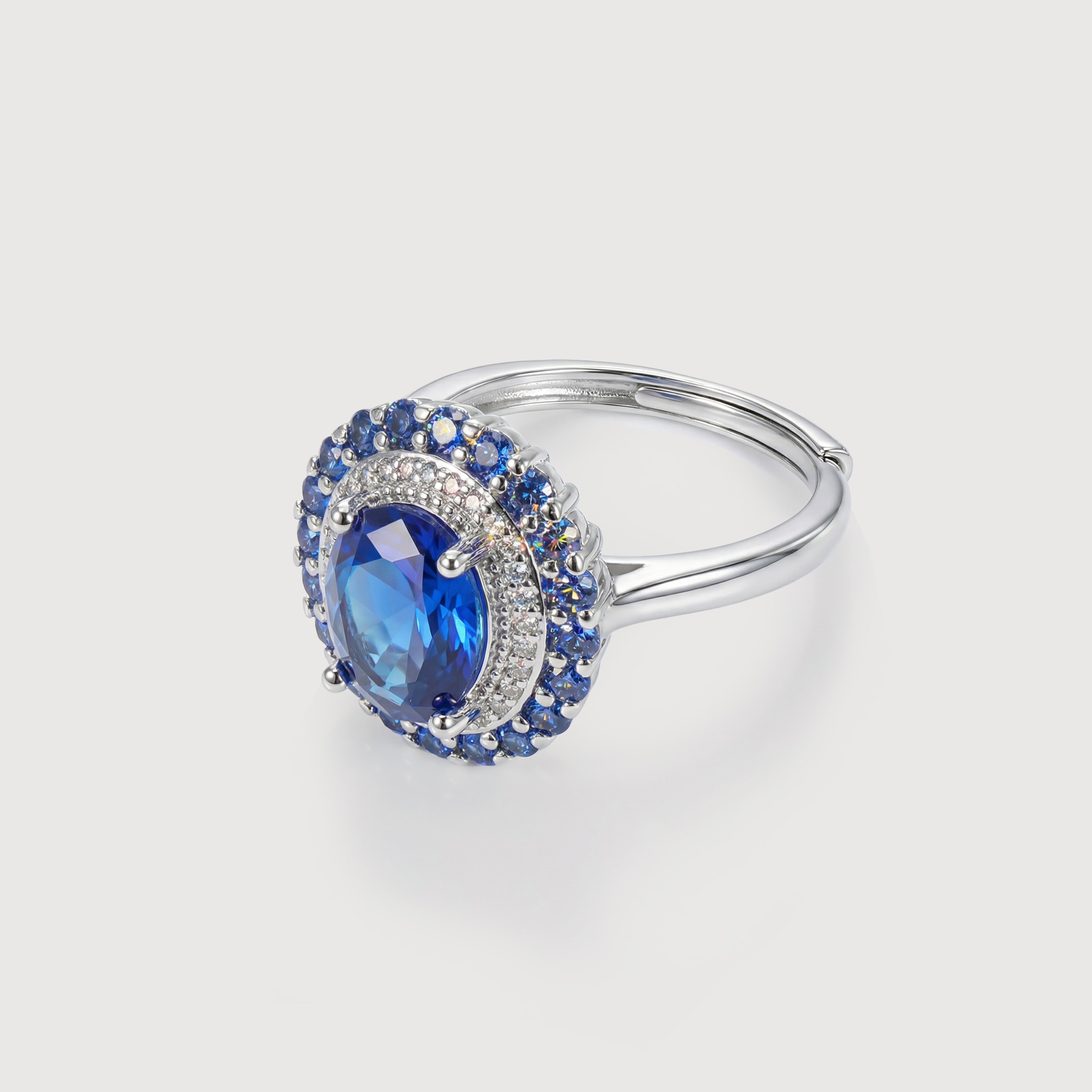 Blue Halo Statement Ring with Adjustable Band