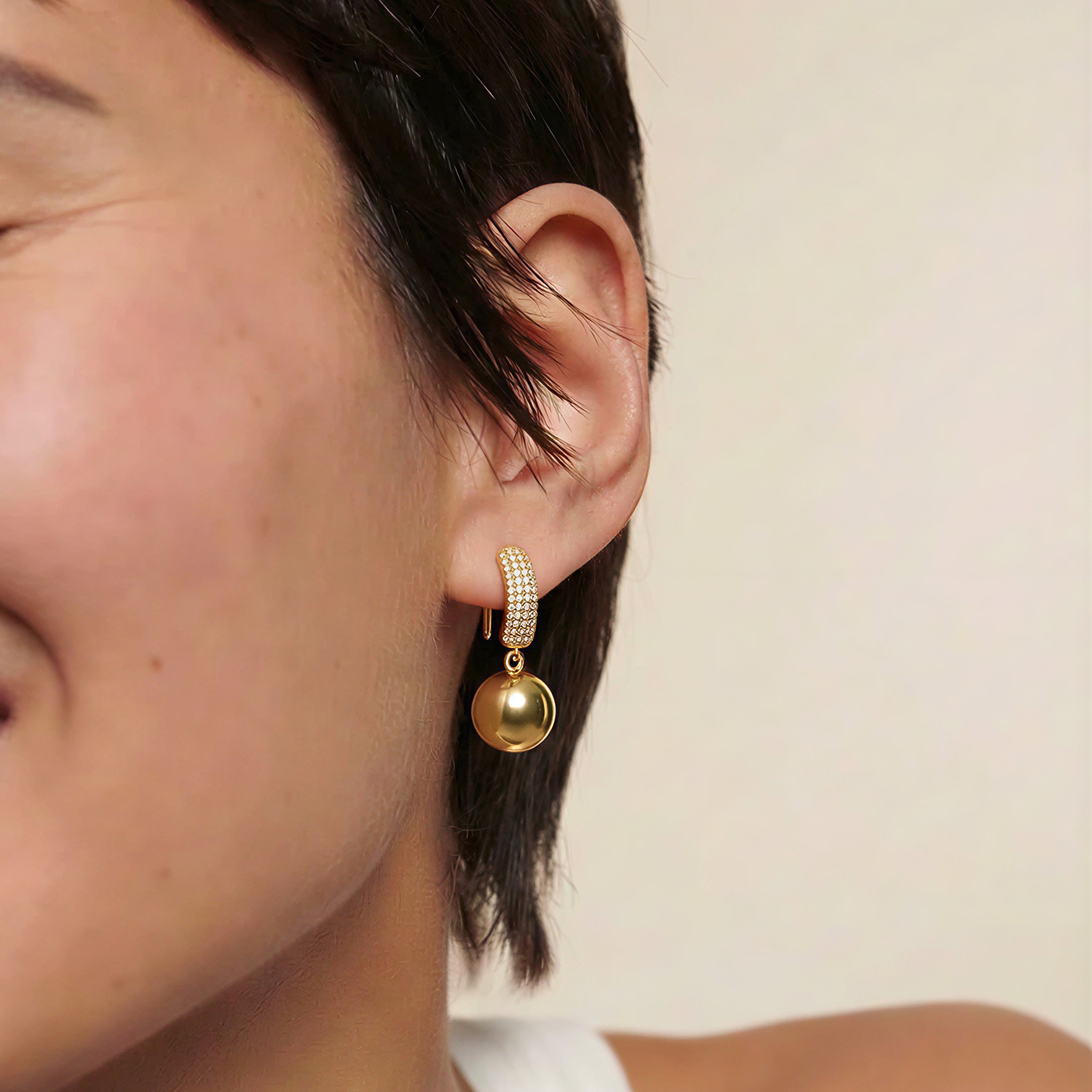 Gold Pearl Drop Earrings with Diamond Accents