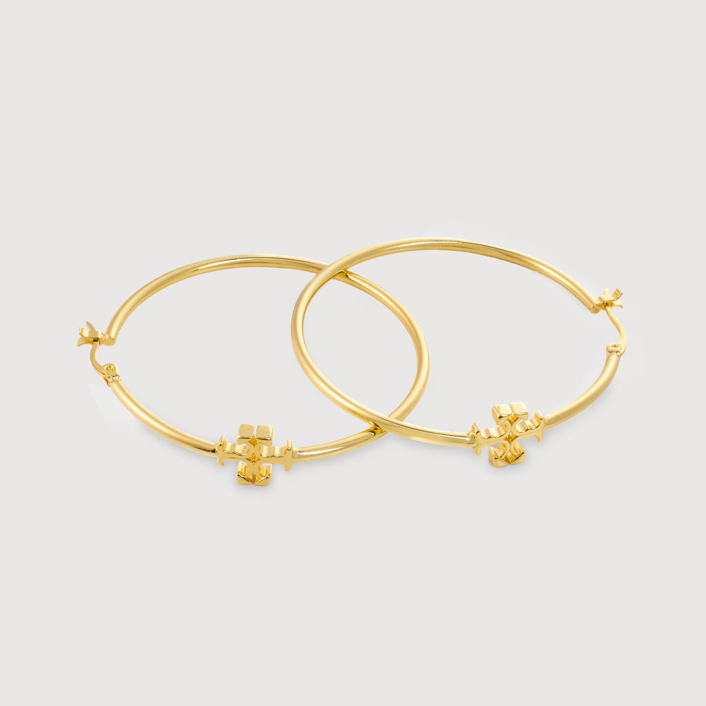 18K Gold-Plated Cross Hoop Earrings