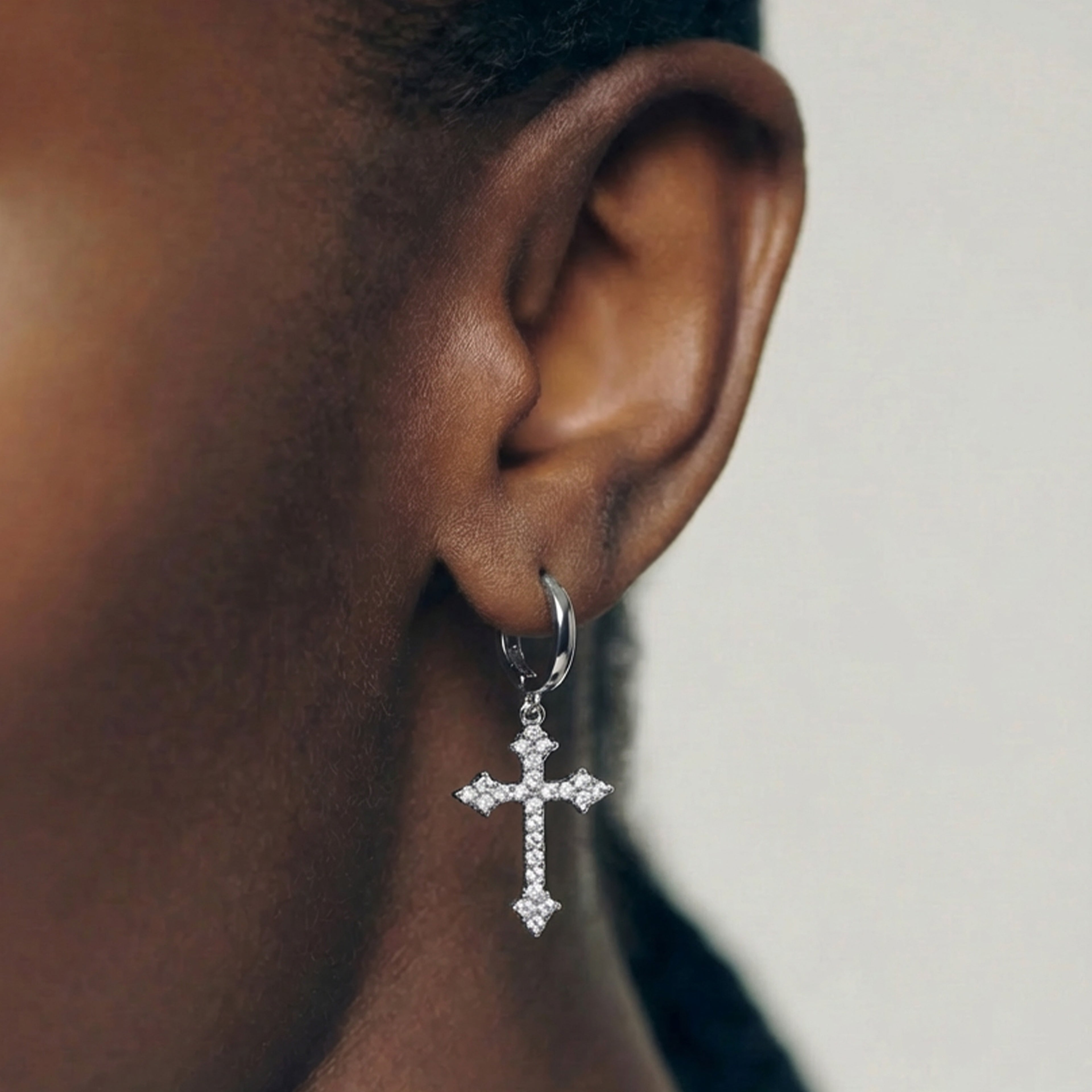 Elevated Cross Charm Hoop Earrings