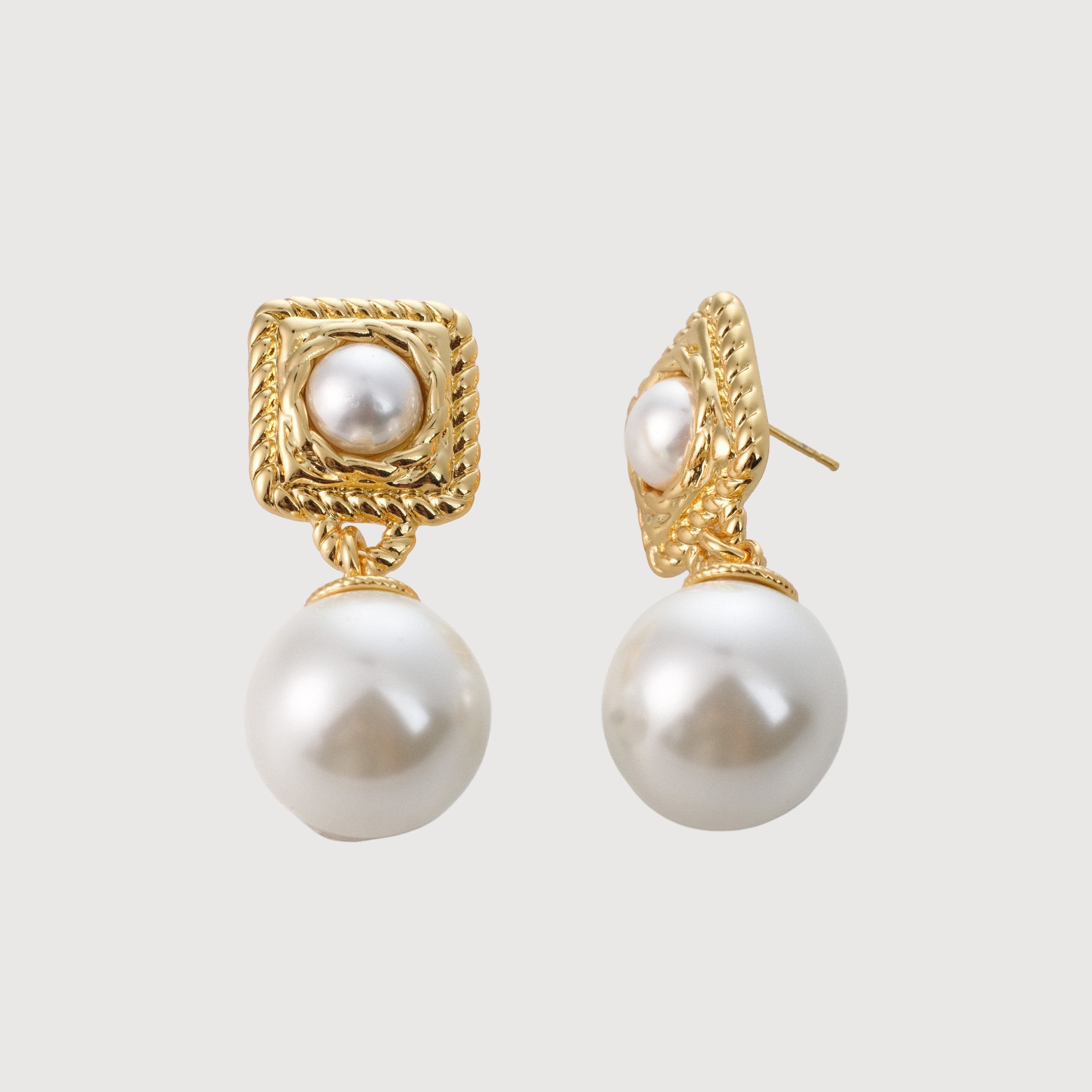 Square Twist Pearl Drop Earrings
