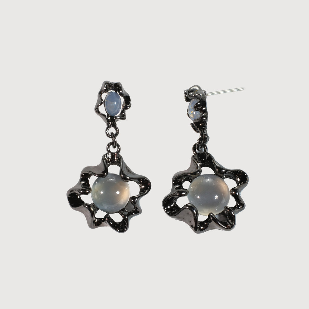 Liquid Metal Drop Earrings with Agate & Resin