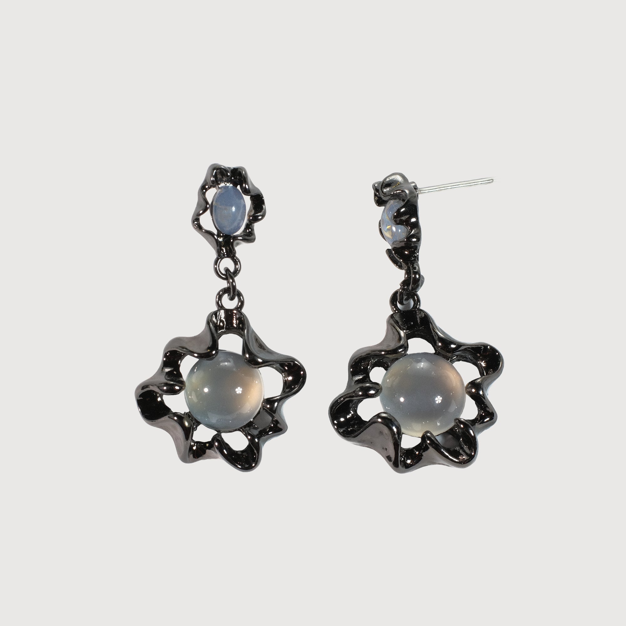 Liquid Metal Drop Earrings with Agate & Resin