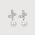 Pendientes colgantes de perlas con mariposa y cristales