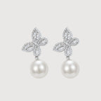 Pendientes colgantes de perlas con mariposa y cristales