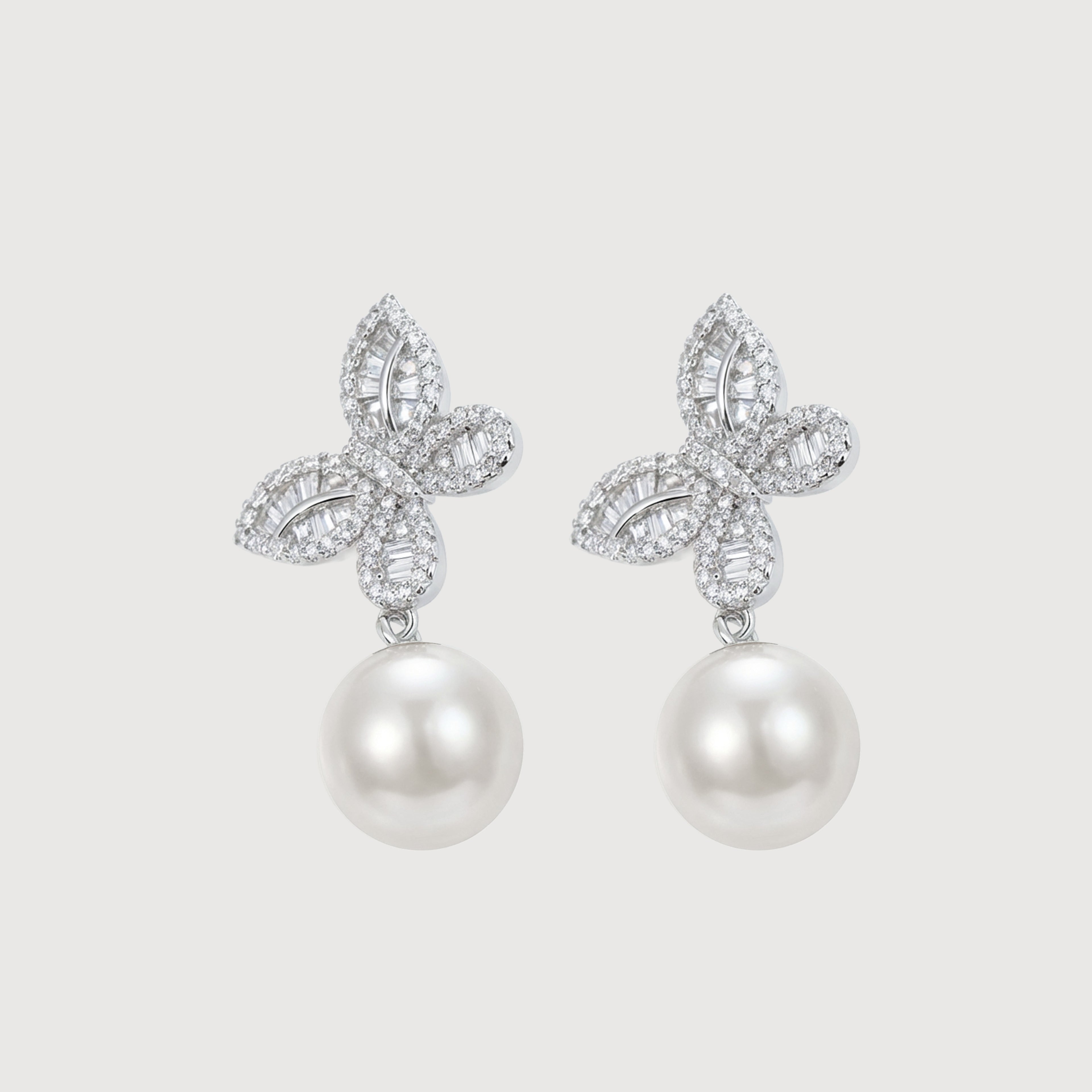 Crystal-Embellished Butterfly Pearl Drop Earrings