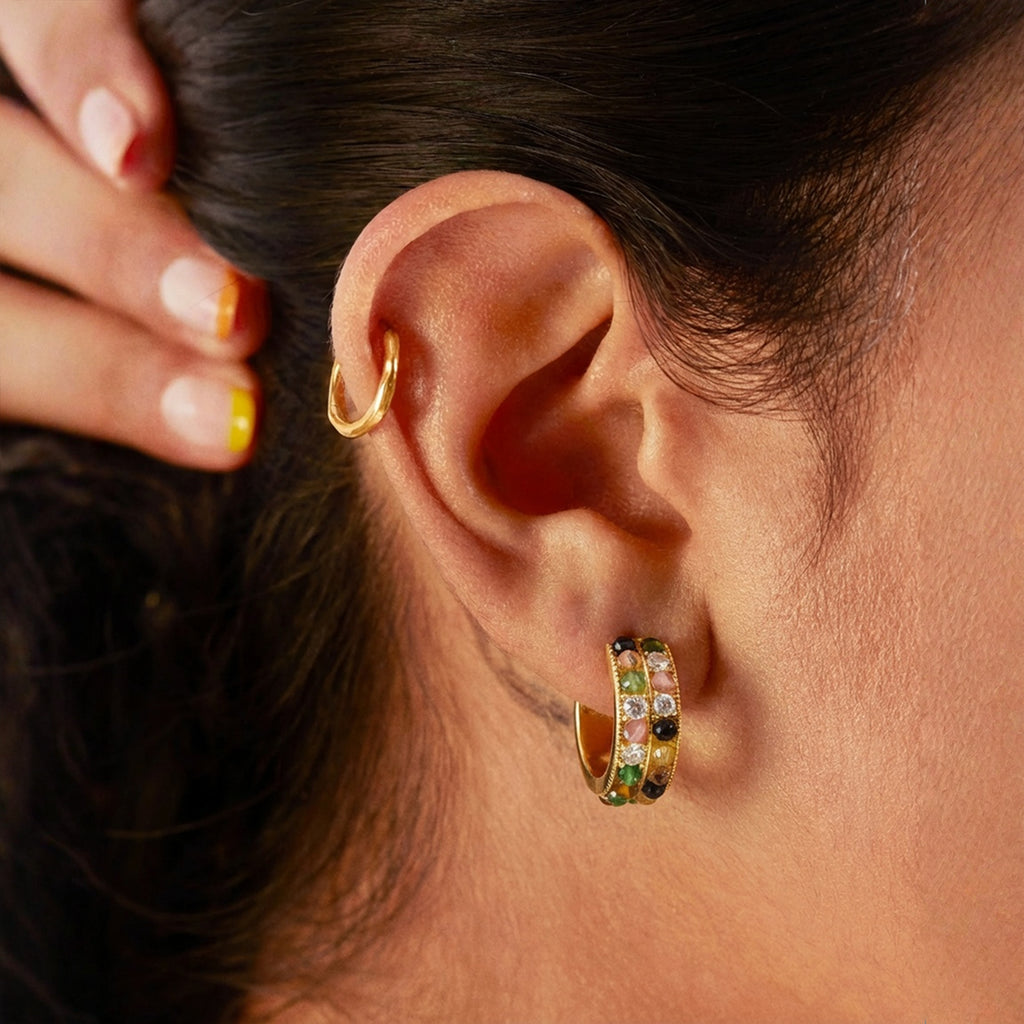 Luxury Rainbow Gemstone Hoop Earrings