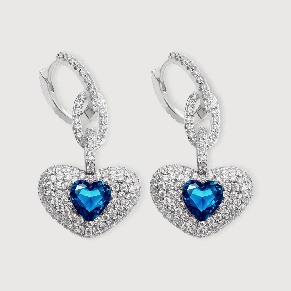 Pendientes de gota de corazón con circonita azul elegante
