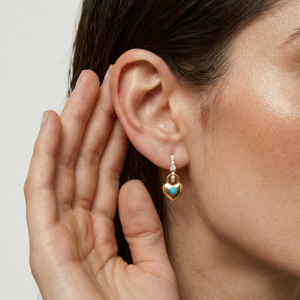 Pendientes de Perlas con Corazón Turquesa