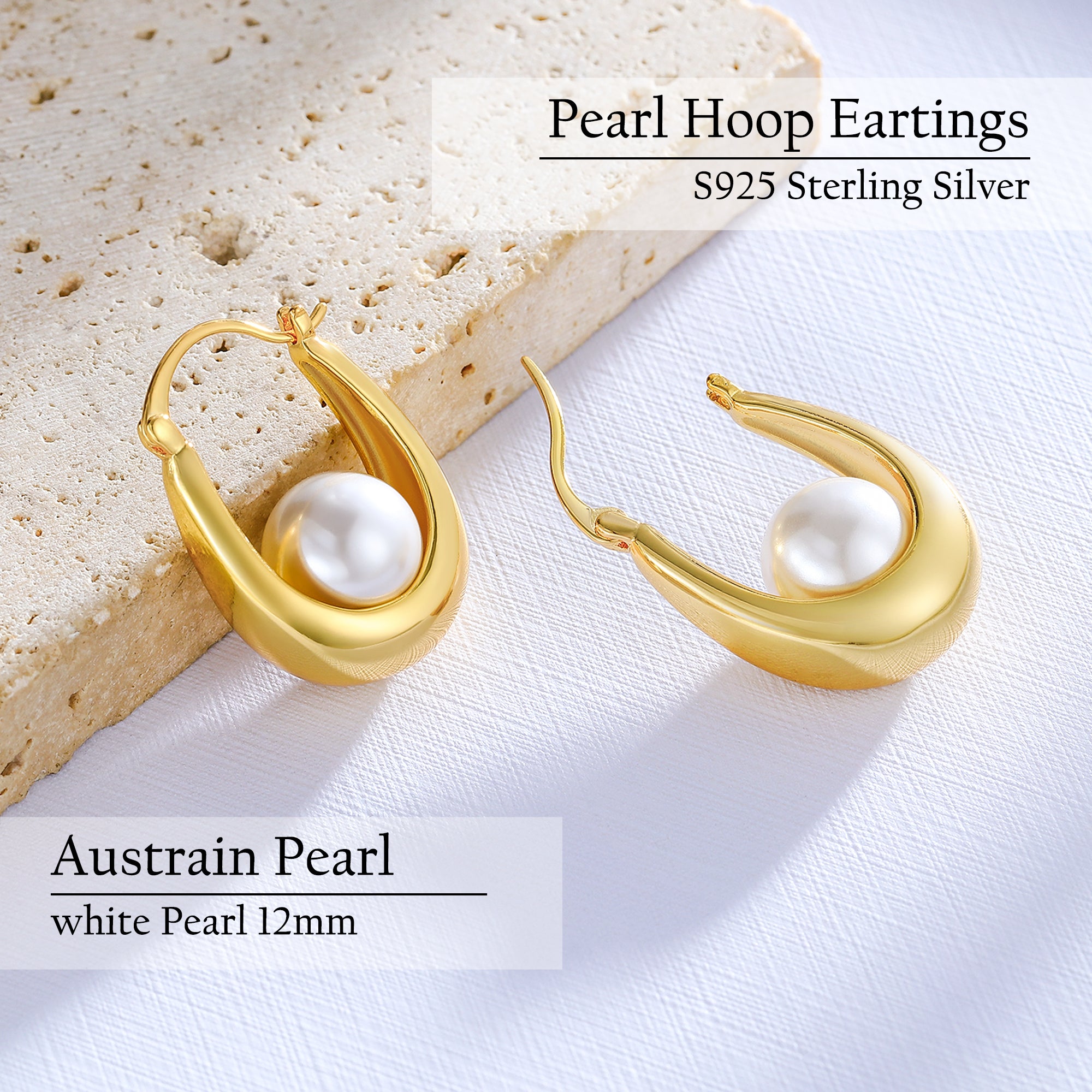 Lucky Pearl Hoop Earrings – Minimalist Gold-Tone Studs with Symbol of Abundance & Positive Energy