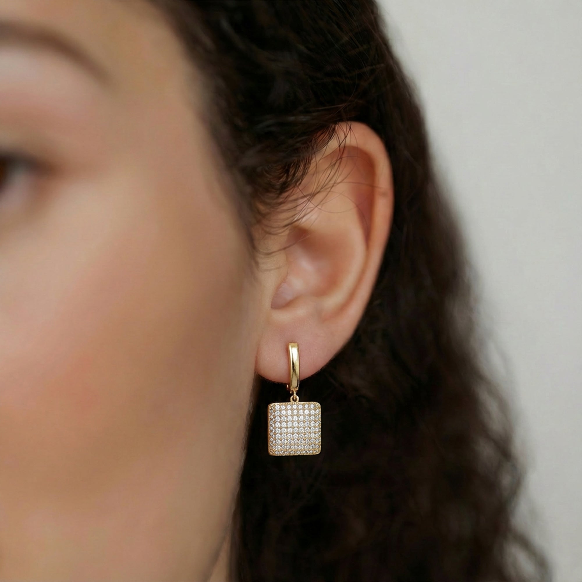 Luminous Rectangle CZ Dangle Earrings in 18K Gold