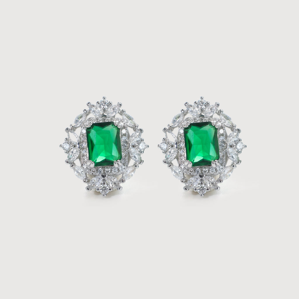 Stunning Halo Emerald Green Stud Earrings
