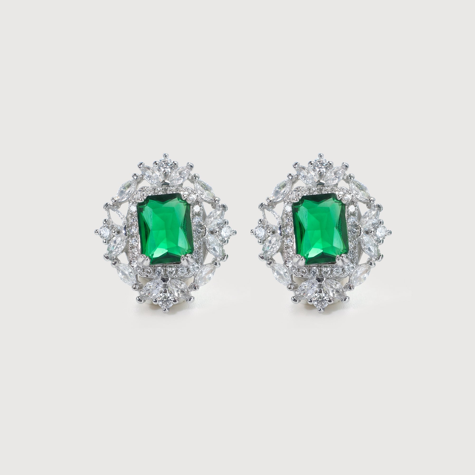 Stunning Halo Emerald Green Stud Earrings
