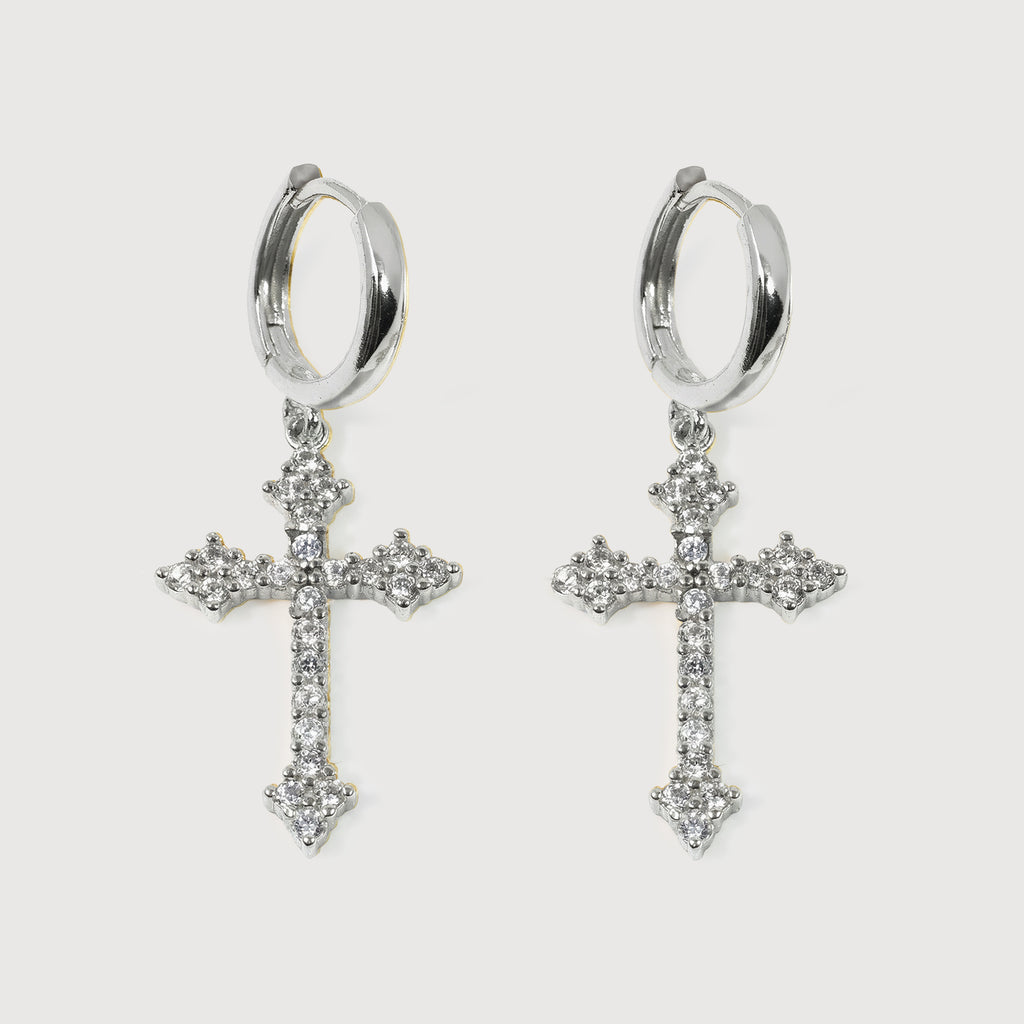 Elevated Cross Charm Hoop Earrings