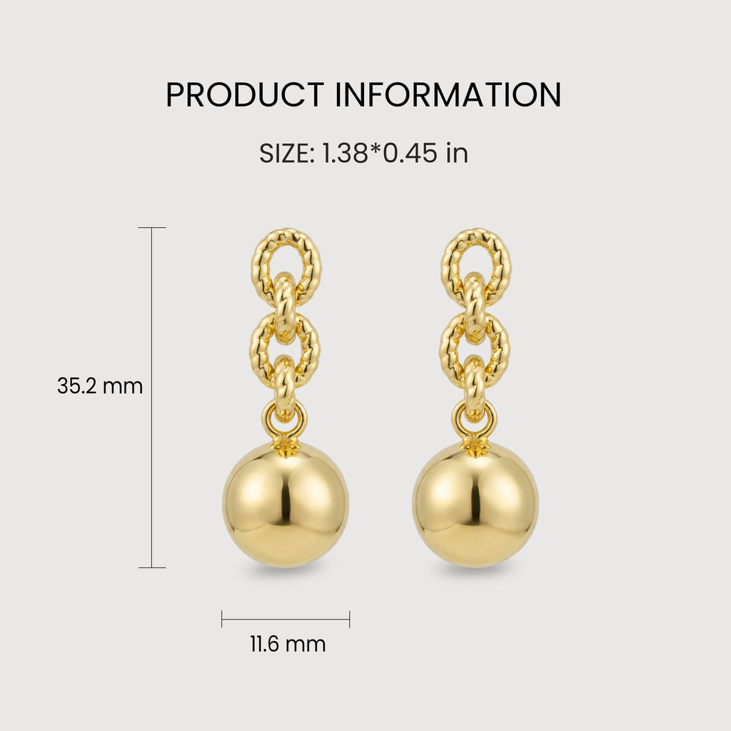 Pendientes colgantes de cadena esférica dorada