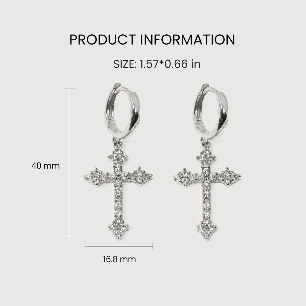 Elevated Cross Charm Hoop Earrings
