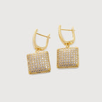 Aretes colgantes rectangulares luminosos de circonia cúbica en oro de 18K
