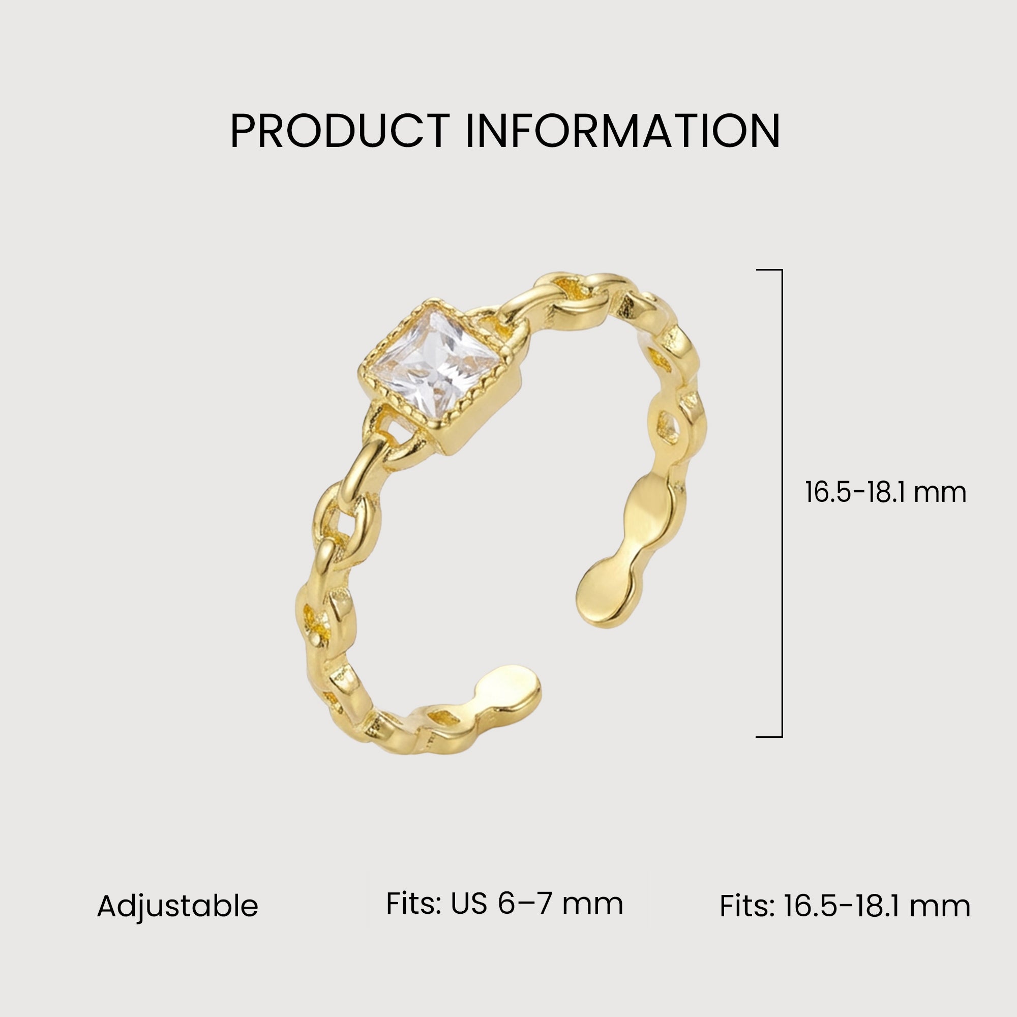 Adjustable Square Crystal Ring