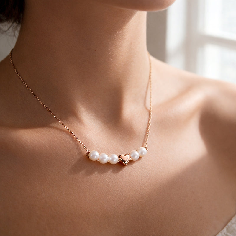 Elegant Rose Gold Pearl Heart Necklace - Dainty Chain, Classic & Chic Everyday Fine Jewelry for Women