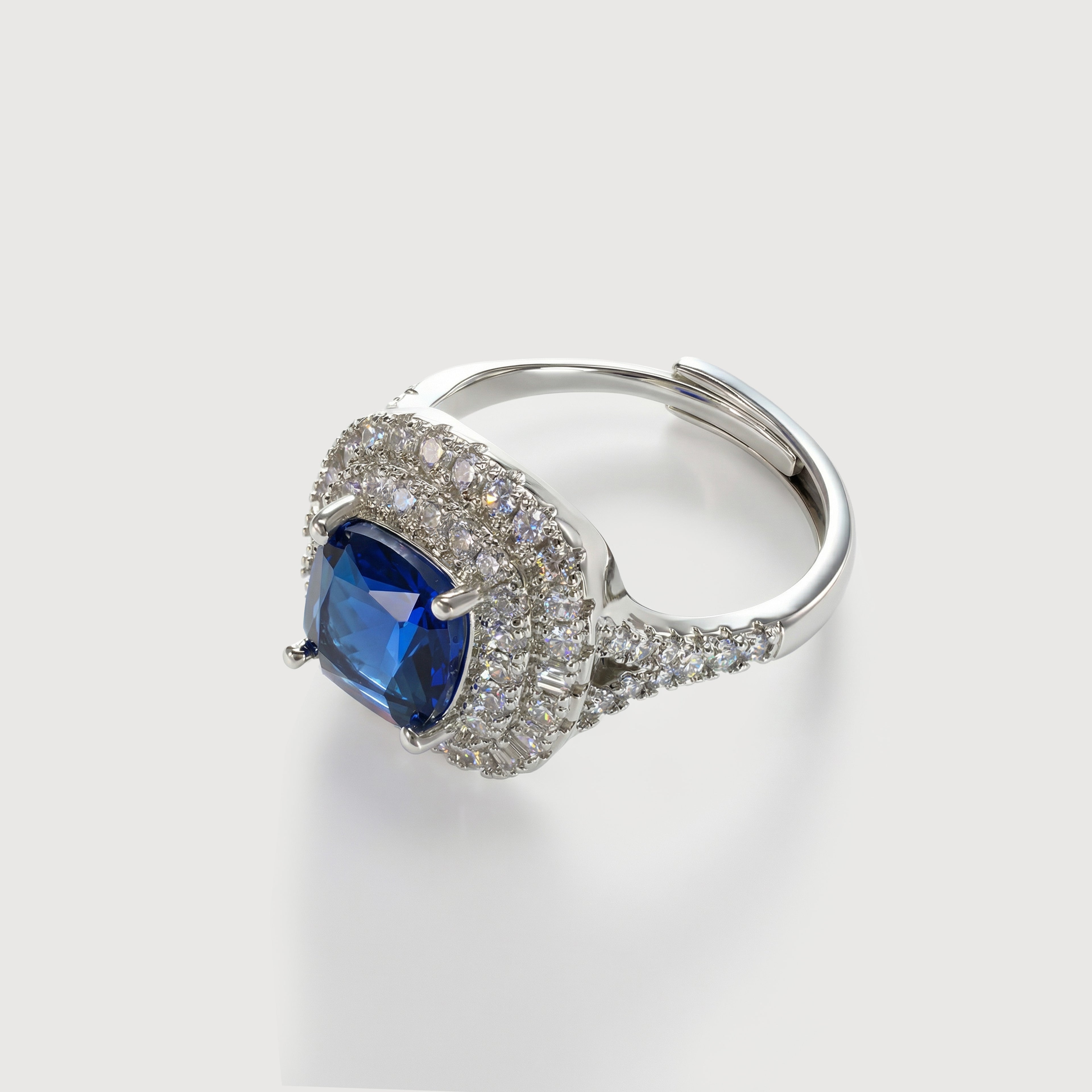 Blue Heart Zirconia Halo Ring
