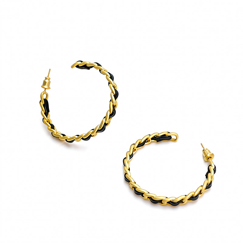 Gold & Black Braided Hoop Earrings