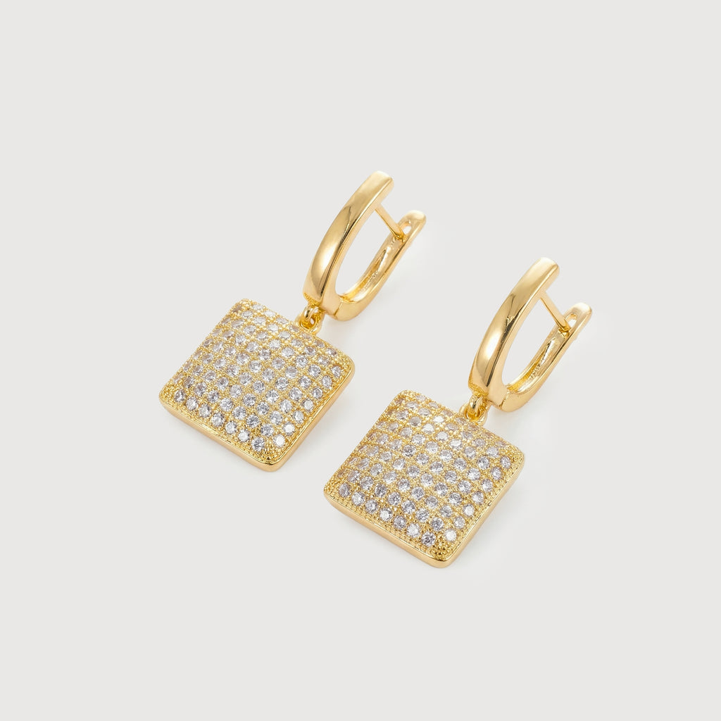 Luminous Rectangle CZ Dangle Earrings in 18K Gold