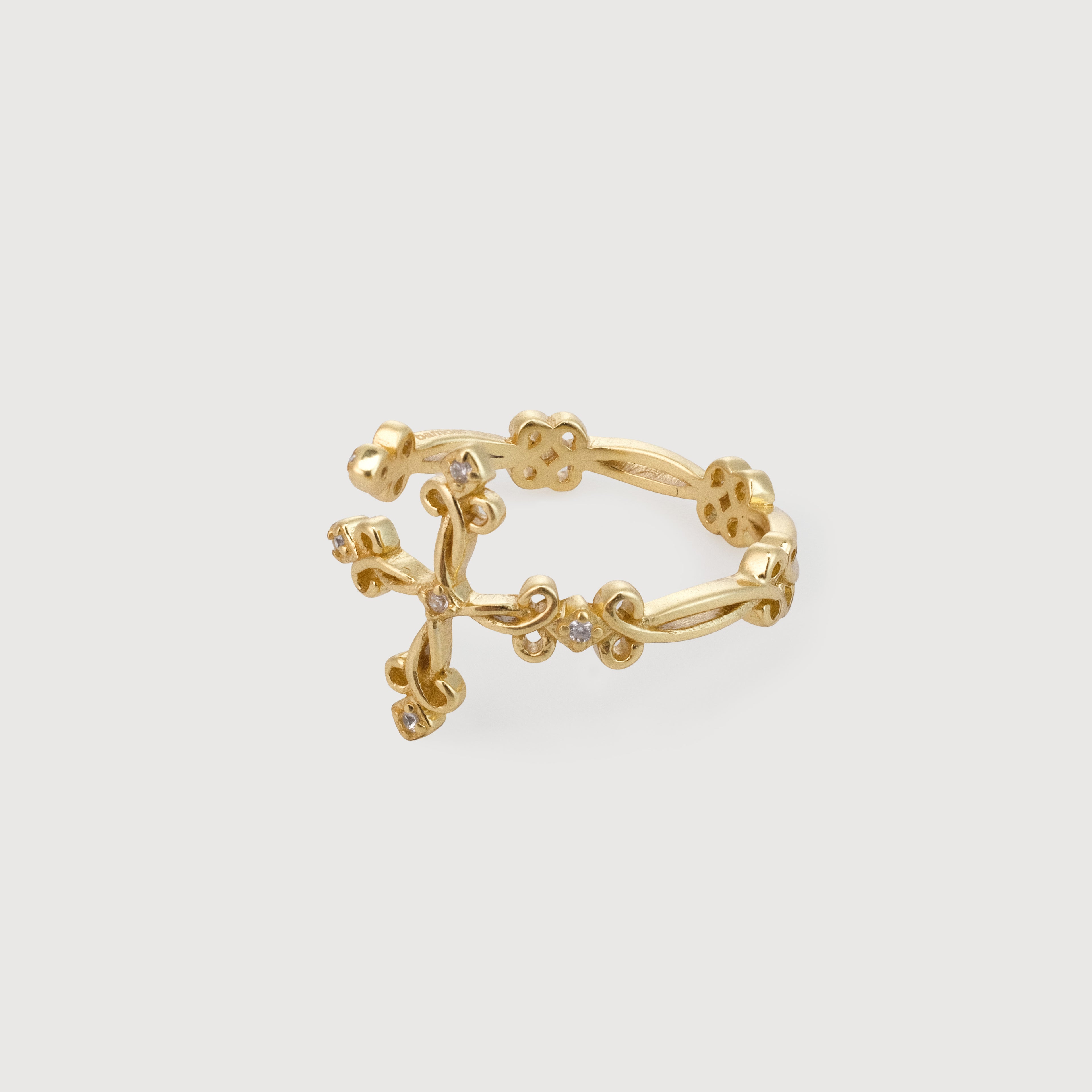 Golden Cross Ring with Diamonds