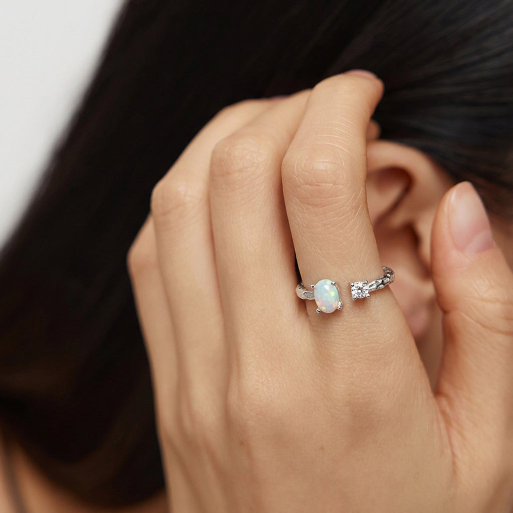 Adjustable Opal & Cubic Zirconia Ring