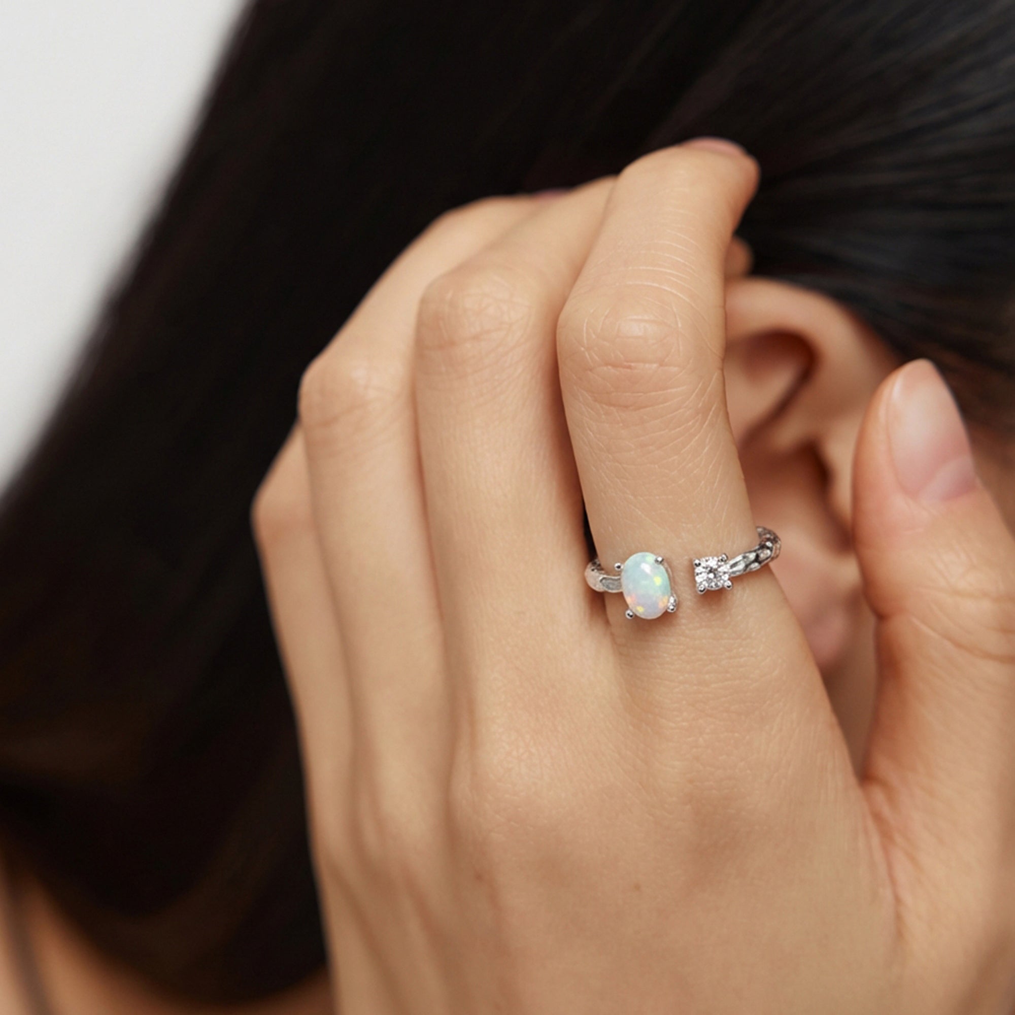 Adjustable Opal & Cubic Zirconia Ring