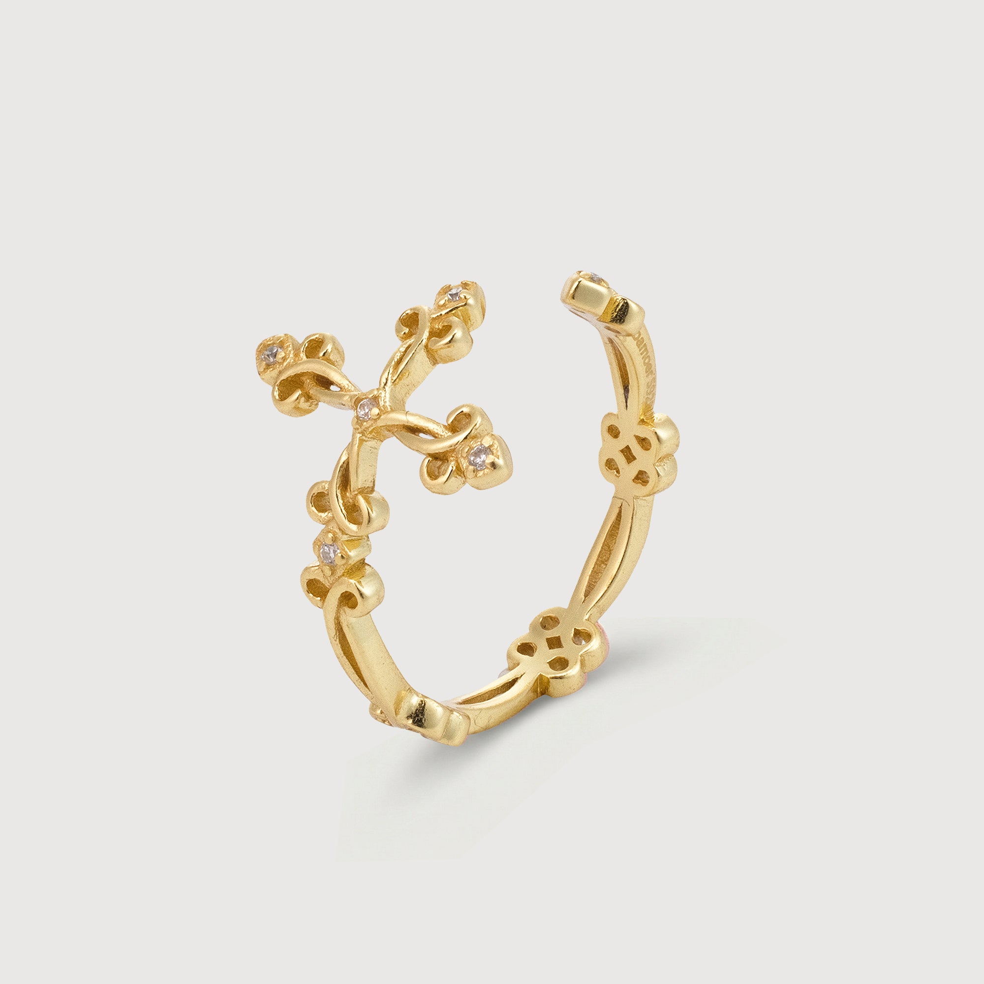 Golden Cross Ring with Diamonds