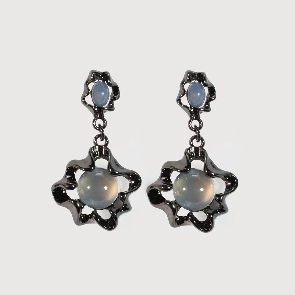 Liquid Metal Drop Earrings with Agate & Resin