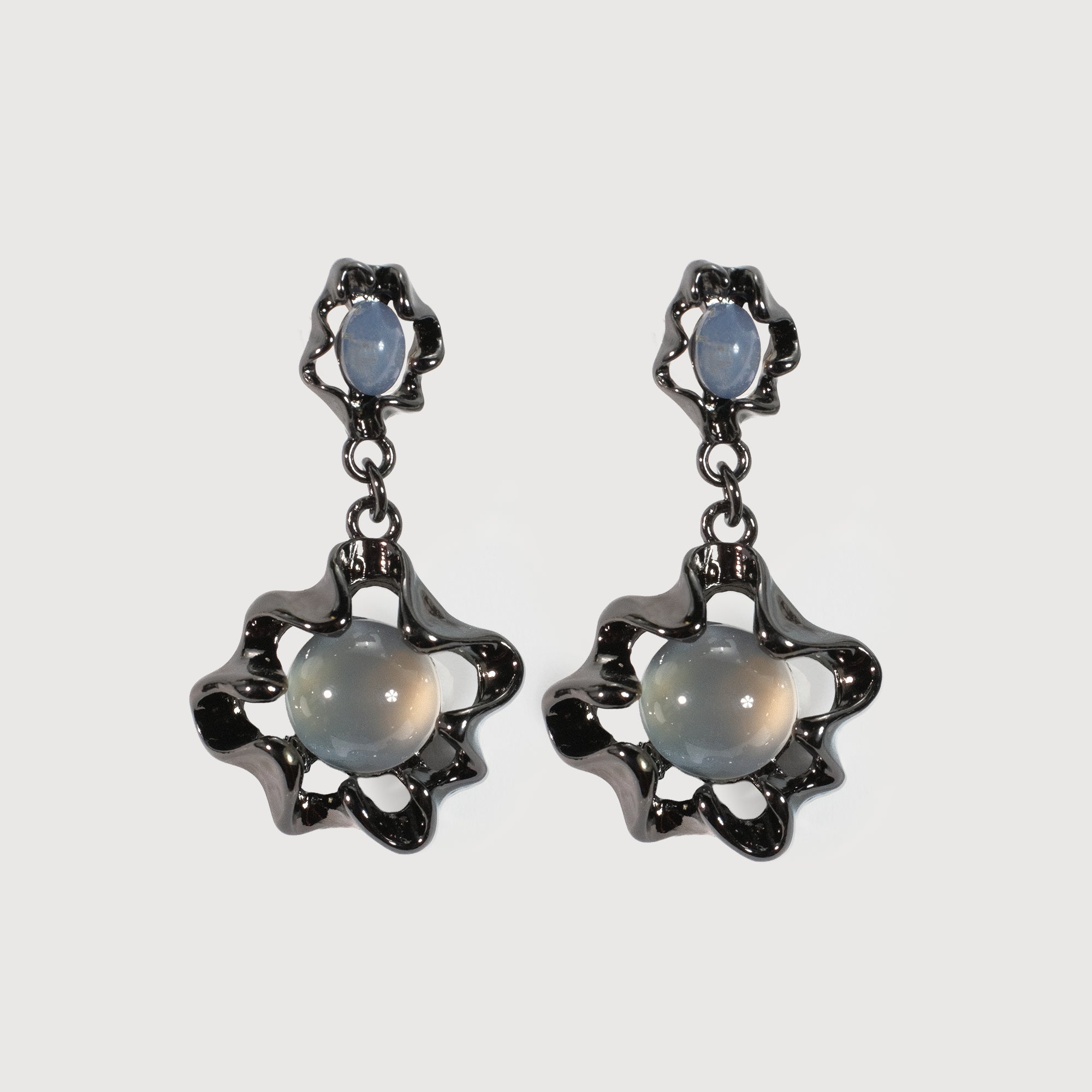 Liquid Metal Drop Earrings with Agate & Resin