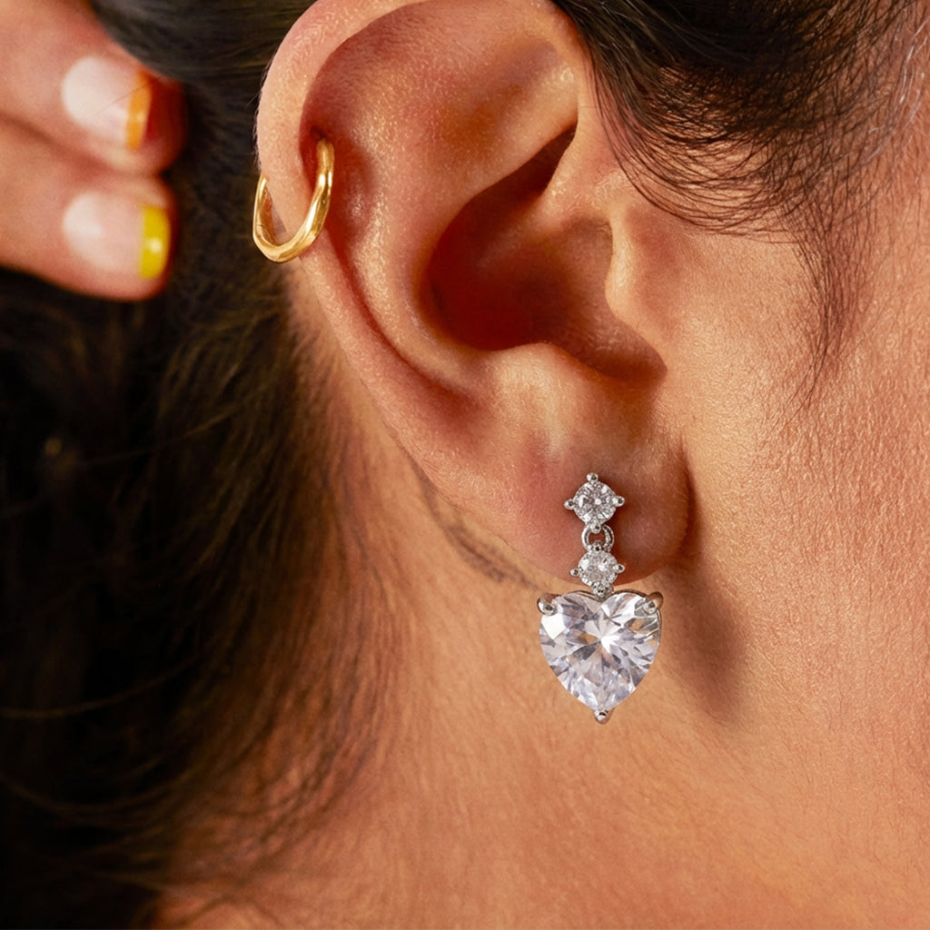 Radiant Heart-Shaped Zirconia Drop Earrings