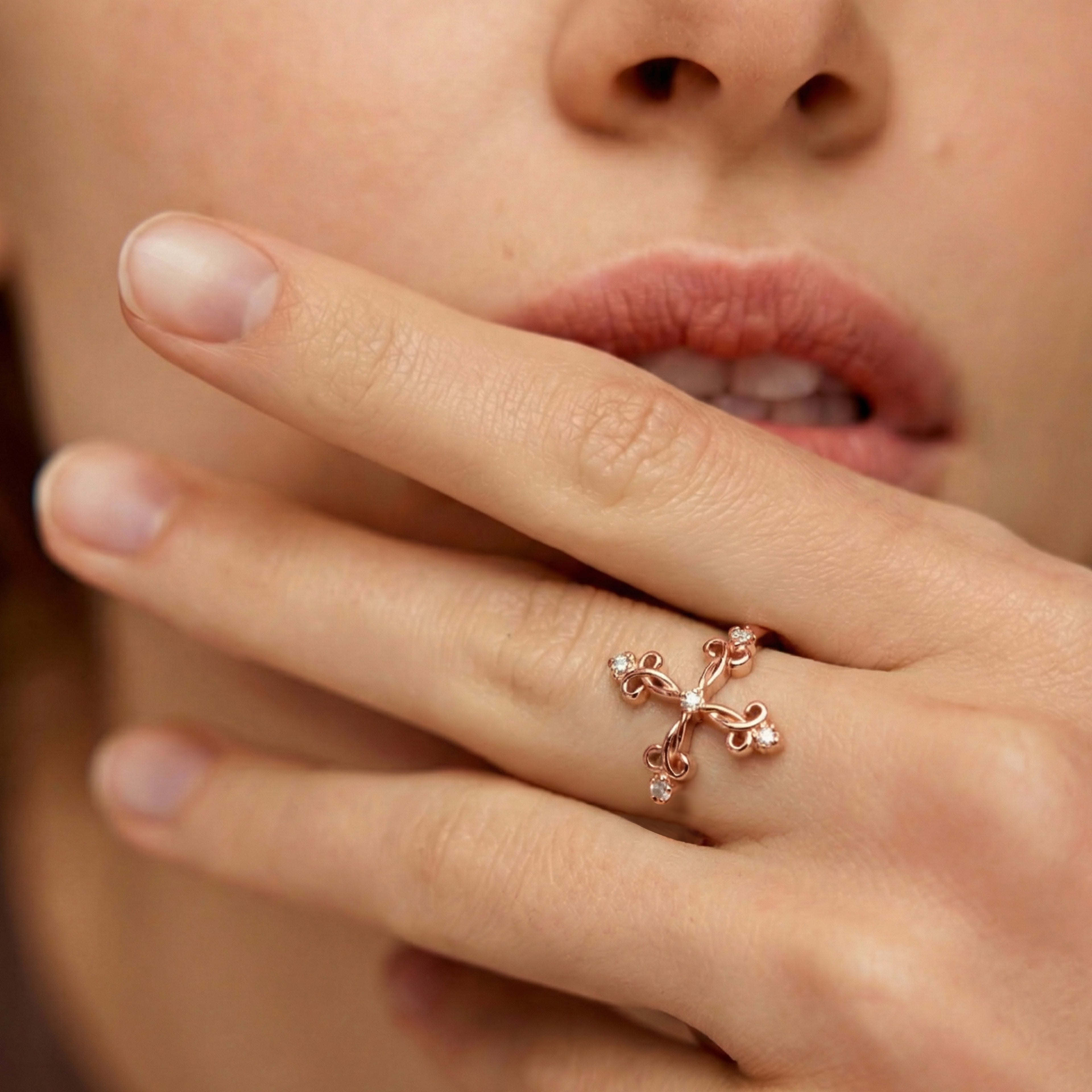 Golden Cross Ring with Diamonds