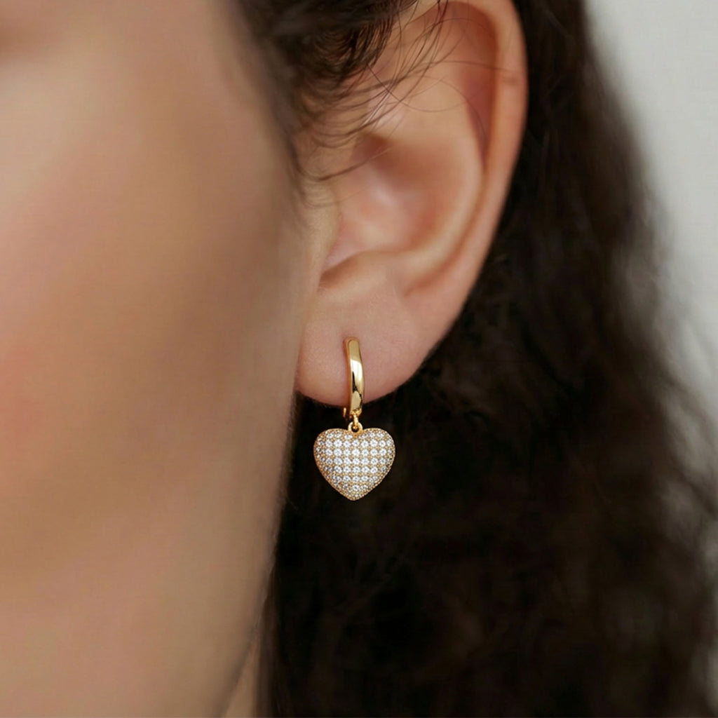 Pavé Heart Drop Earrings
