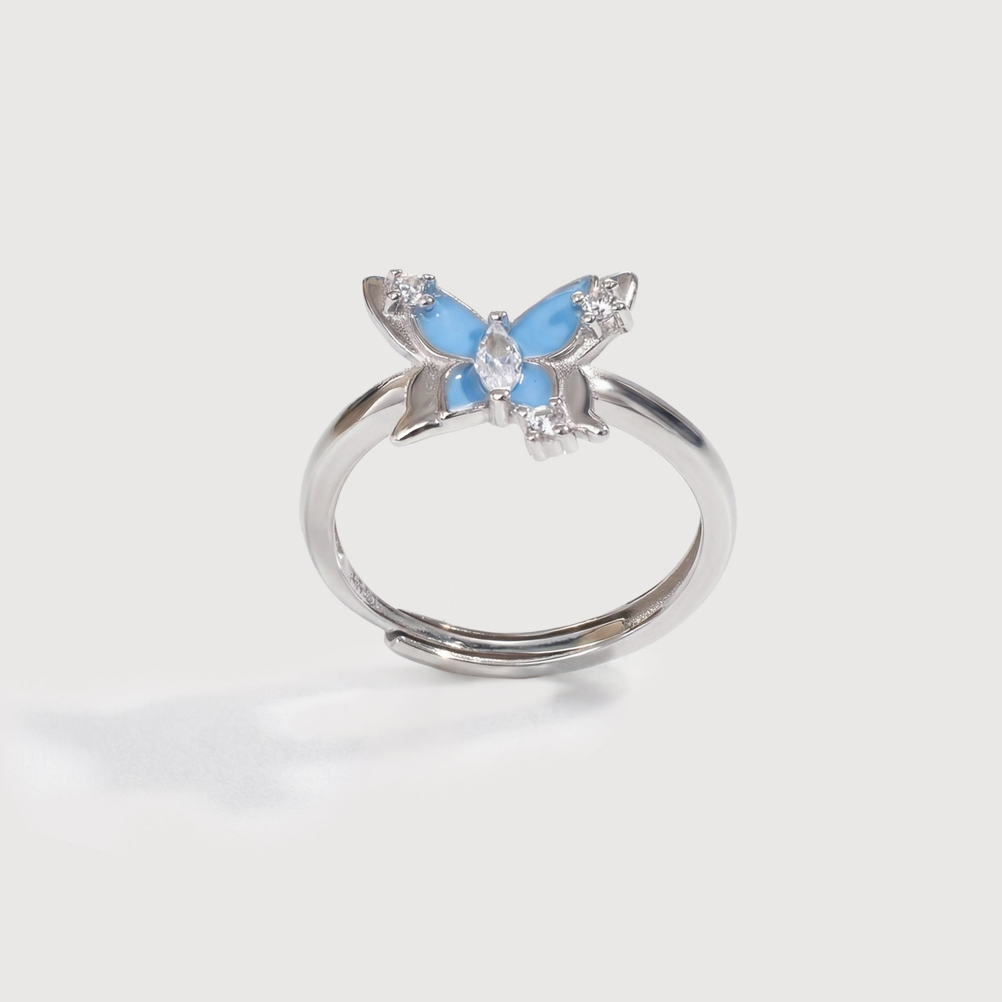 Blue Butterfly Ring in Silver