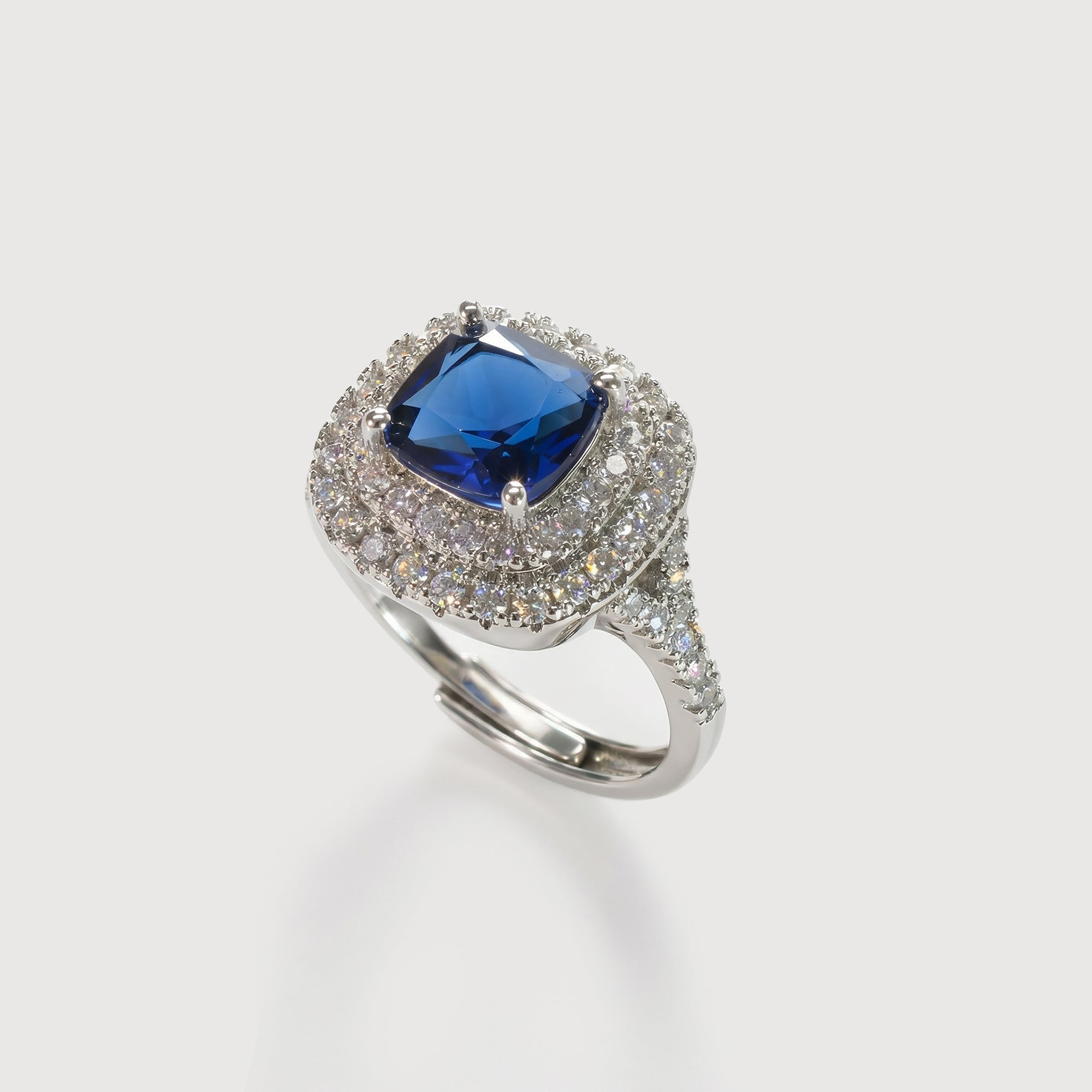 Blue Heart Zirconia Halo Ring