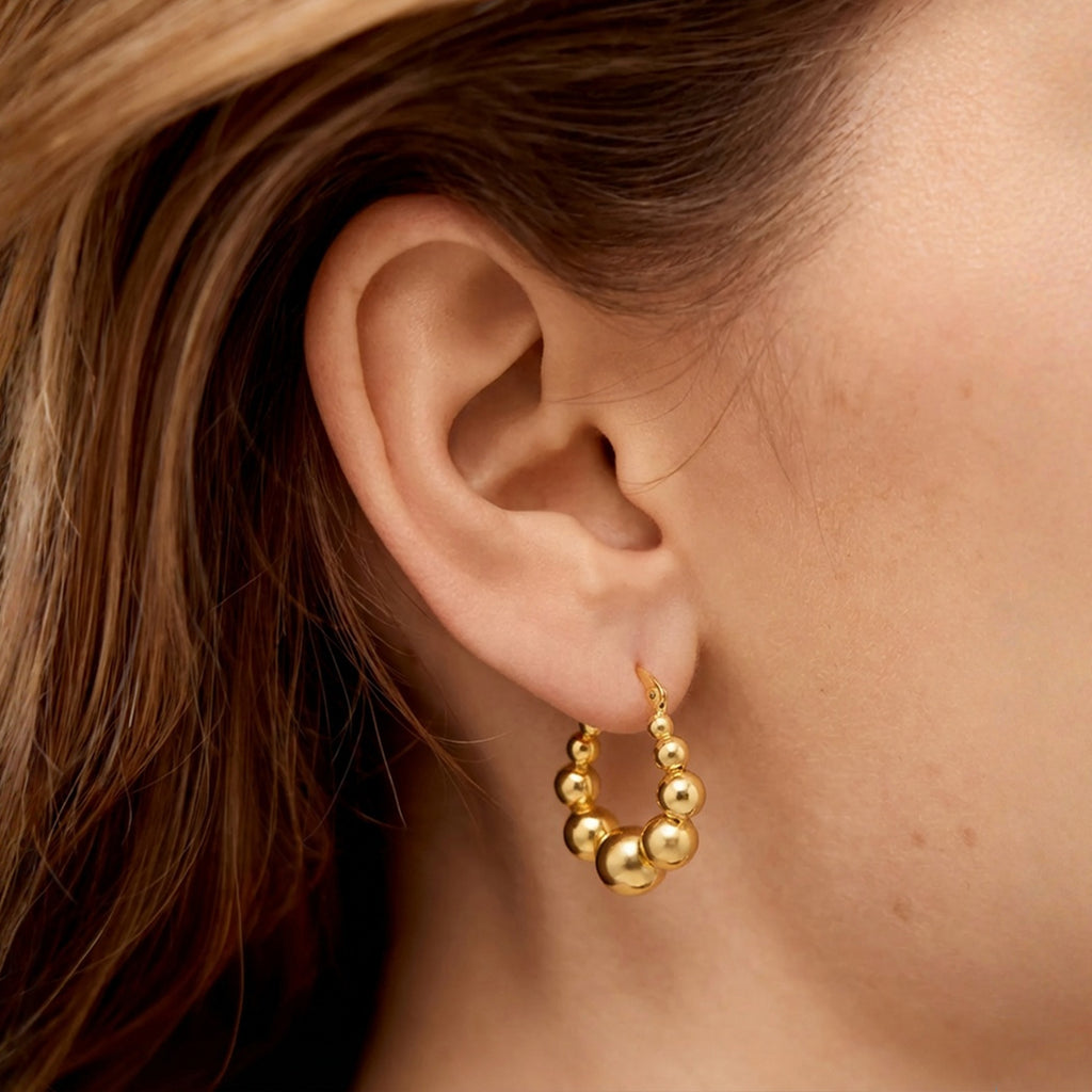 18K Gold-Plated Beaded Hoop Earrings