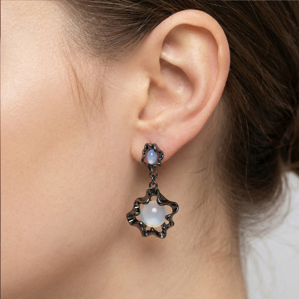 Liquid Metal Drop Earrings with Agate & Resin